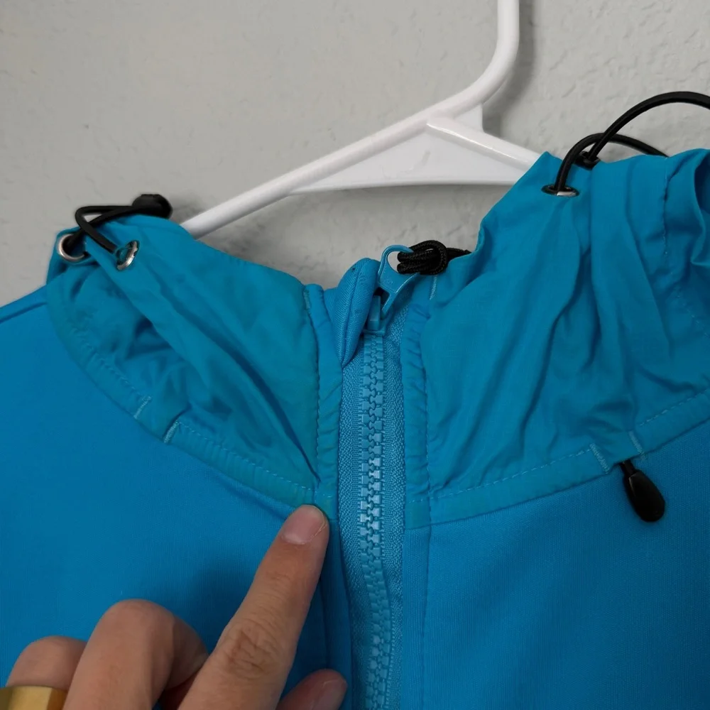 Dutch Bros Bright Teal Hooded Jacket with Black Accent